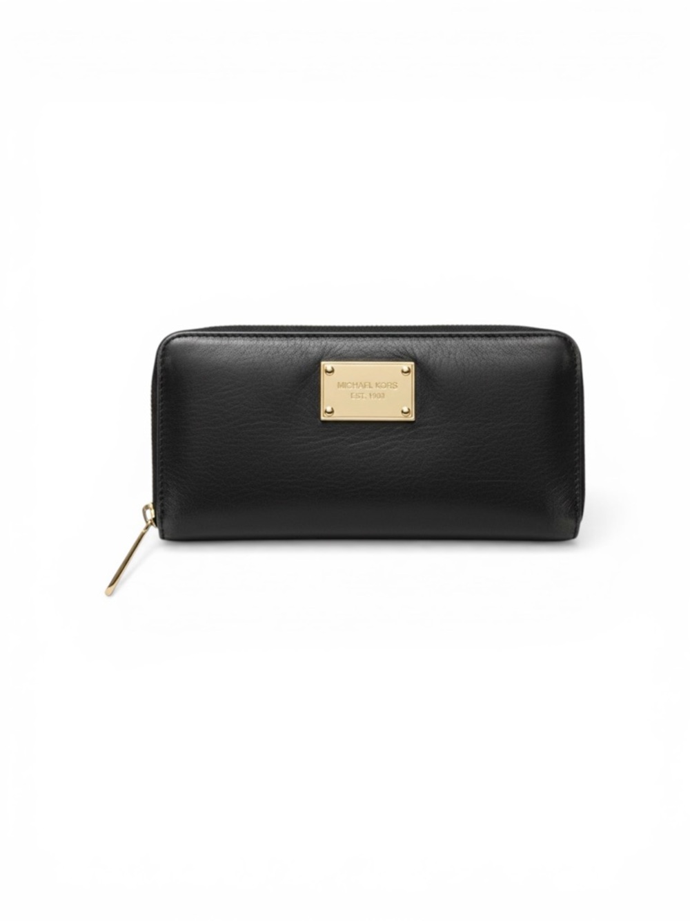 Michael Kors Black Pebbled
Leather Continental Zip Wallet
With Gold Logo Plate